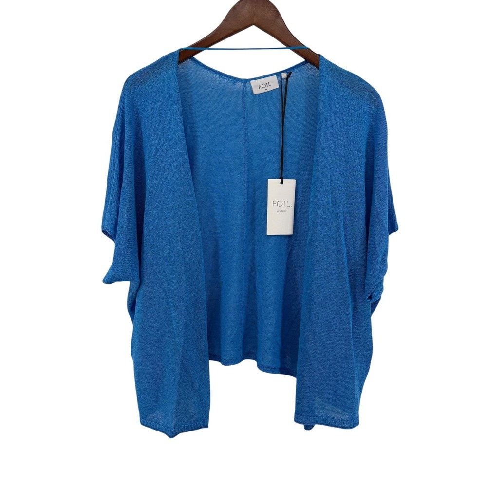 FOIL Women's The Spin Off Cardigan M Blue Linen Blend Batwing Open Knit NWT